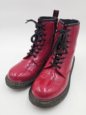 Dr Martens 1460Y Red Cosmic Glitter Side Zip Boots Youth Girls Size 6 Big Kids